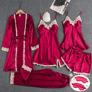 Kit Pijama Feminino Cetim de Seda Conjunto com 5 Peças + Mascara De Sono