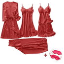 Kit Pijama Feminino Cetim de Seda Conjunto com 5 Peças + Mascara De Sono