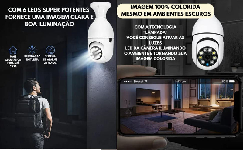 Câmera Lâmpada Wifi Sem Fio 360 - Cartão de Memória de Brinde