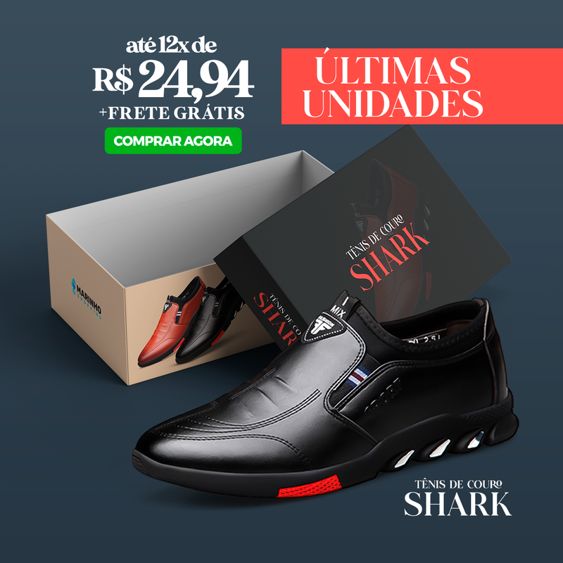 Tênis de Couro Masculino Shark + Relógio Geneva (Brinde)