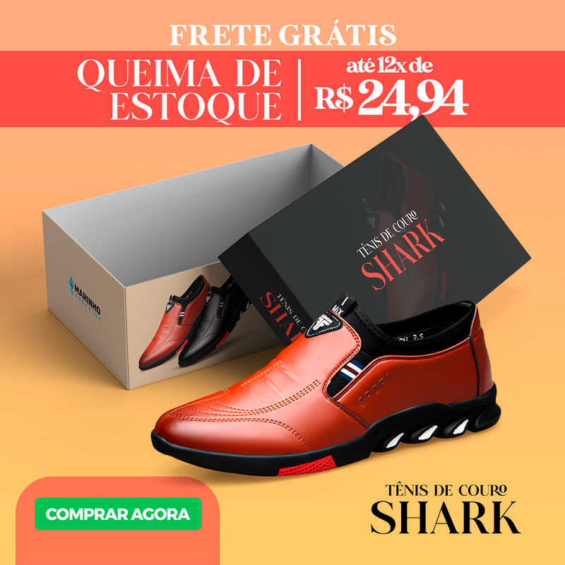 Tênis de Couro Masculino Shark + Relógio Geneva (Brinde)