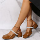 Sandália Salto Bloco Com Aplicação em Strass - Elegance